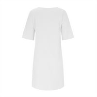 Ljetne haljine za žene plus veličine Solidne boje kratkih rukava labava pamučna posteljina sa džepom
