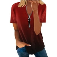 TKLPEHG Žene Ležerne prilike za košulje opušteno Potpuno zasebno Leisure Modni V izrez Zipper Majica