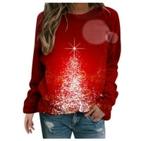 Haxmnou Women božićne bluze s dugim rukavima Top Xmas Loose Snowmabpullover majica Jumper Crveni XXL