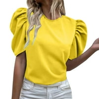 Majica za žene Solid Color Crew vrat puff rukavi rušine elegantne ljetne majice Top Ležerne prilike