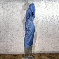 Ženski gumb Cardigan dugačak haljina čipkasti čipkasti shrink struk rever od vrat casual bagedy