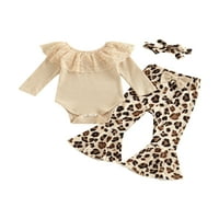 Dojenčad za djecu Outfit, čipke ruffles pletene rebraste rame + leopard cvjetne ispise hlače + set za