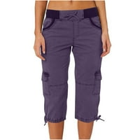 Teretne pantalone, visoki struk Moda podesiva vučna vučna struja široke noge Capri hlače Solidne boje