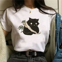 Olyvenn Ženske grafičke tunike Izlazi modni kratki rukav Tees Cute Cat Love Ljeto Tops Crewneck Majice