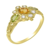 Britanci napravio je 10k žuto zlato prirodni citrinski peridot dijamantni prsten za izjavu o ženu -