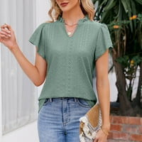 Ženske radne košulje V izrez rucffle kratki rukav bube za bube Ljeto Dressy Casual Tops Green XL