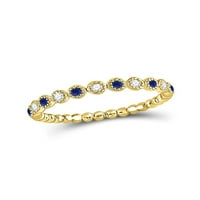 Jewels 10kt žuti zlatni ženski okrugli plavi safir Diamond perle tat točka za slaganje zvona CTTW