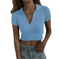 Pedort T majice za žene hladne rame Basic Tee vrhovi košulje udobna bluza lagana slatka plava, s