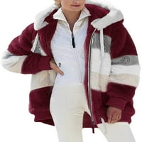 Capreze dugih rukava boja blok s kapuljačom s kapuljačom Sherpa jakna za žene labave vučne ruke Fuzzy