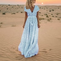 Ženske haljine kratki rukav maxi casual ljeto ispisane V-izrez haljina plava xl