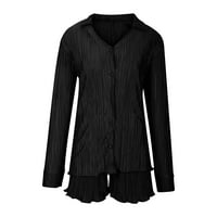 JYEITY FALD modni trendovi zimski rukav čvrsti bluzi rever-izrez set ženskih bodova dugih rukava crna