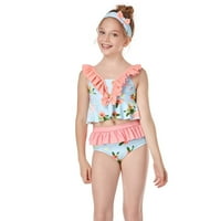 Honeeladyy Toddler Kids Baby Girls Ljeto Ruffled High Squik Bikini Print Split Dječji kupaći kostimi