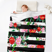 Retro cvjetna prugasta flanel sa poklopcem jastuka za ured, krevet, kauč Fuzzy Cosy Microfiber Cartoon