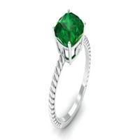 Jastuk rezan laboratorij stvorio je smaragdni prsten sa dijamantima za žene za žene, 14k bijelo zlato,