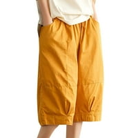 Teretane Hlače Ženske visoko elastične udobne vučne elastične struk Ed kratki sa džepovima Žuta m