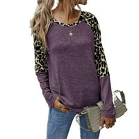 Ležerni leopard Print okrugli vrat dugih rukava ljubičaste ženske majice