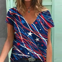 Buigttklop Ženski vrhovi, ženska ljetna V-izrez kratkih rukava Nezavisnost od tiskane majice