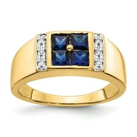 Čvrsta 14k žuto zlato stvorilo je safir plavi rujan dragi kamen i dijamantski prsten prsten veličine