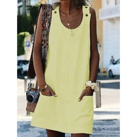 Haljine za žene okrugli dekolte, casual solid kratka mini ljetna haljina bez rukava žuta l