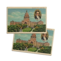 Austin, Teksas, vanjski pogled na zgradu državne kapitole; Portret Stephena F. Austin