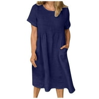 Haljine za ženu Ležerne pamučne i posteljine košulja Ženska modna SOLI STORAK SLIKE KROZ-DJECK Džep
