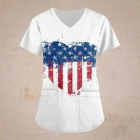 Ženske vrhove V-izrez za tiskanu bluzu Neovisnost Dan Dame Modni kratki rukav ljetni bijeli m