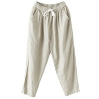 Mveomtd Womes Lable Pamučne posteljine elastične pantalone Solidne hlače Pocket i struk Hlače Ženske