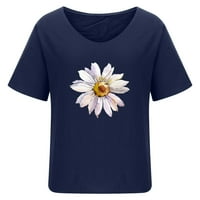 Ženske ljetne vrhove teretane Crewneck cvjetni print kratkih rukava Top košulje Loose Tops Flowy bluza