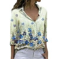 Ženski ljetni vrhovi cvjetni ispisani gumb s dugim rukavima dolje za bluze casual ugrađene majice