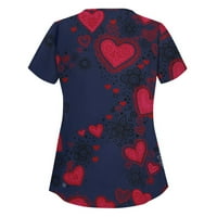 Clearsance Plus veličina vrhova bluza Žene kratkih rukava Grafički otisak Bluze V-izrez Loose, crveni,