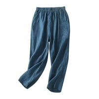 Zkozptok ženske hlače pamučna posteljina visoki struk elastični duks ravno noga sa pantalonama iz džepa,