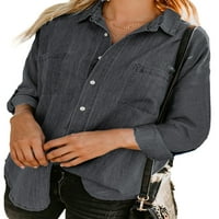 Jedno otvaranje Žene Trendy Jean Majica Solid Color Revel Dugme dugme-up rela Fit traper bluza