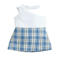 TODDLER Baby Girls Ljetna suknja Postavite običan jednokrenuti pleteni tank bez rukava + plairana kratka