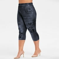 Hlače žene, modni ženski hip dizanje High Squik Print Getgings Ležerne prilike za zabave Jeans tamno