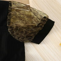 Meihuida Toddler Djevojka Ljetna modna haljina Leopard Print Sheer Puff Kratki rukav Kvadratni izrez