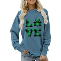 Crewneck Dukserice Žene dugih rukava Love Shamrock Grafički pulover Majica Labavi čvrsti Irska djetelina