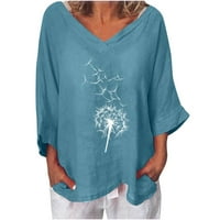 Buigttklop Nema granica Ženske vrhove Clearence tiskani V-izrez Three Quarter rukava majica Bluza Labavi