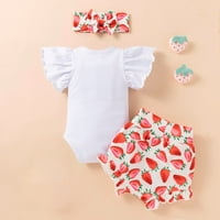 Dxhmoneyh Toddler Baby Girls Ruffle Strawberry Print Odeća Slatka luk trodijelni odijelo