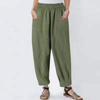 PXIAKGY Hlače za žene Casual Solid Bool Labavi džepovi Ženske pamučne hlače Duge pantalone zelene +