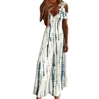 Žene ljetne haljine moda casual tiska čipka za prazanje V izrez Maxi labava haljina bež l
