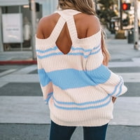Voncosov ženski pulover Duks sa klirensom - dugih rukava hladna ramena CREW CREAT TRIT Stripe pulover