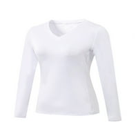 Capreze Dame Yoga majica dugih rukava Workout Top V izrez Ljetni vrhovi Atletic Tee Solid Boja bluza Bijela XL