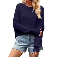 Dukseri za žene Trendy dugih rukava okrugli vrat Čvrsta boja u trendy modni pleteni pulover Moderni