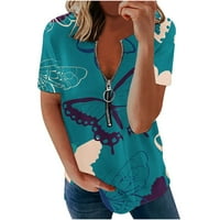 StMixi majice za žene kratki rukav V-izrez leptir ljetni osnovni vrhovi modni kvart Zip plus veličina