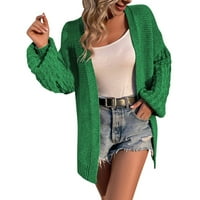 Ketyyh-CHN Fall džemperi za žene Čvrsta boja pleteni jedan kaput za zimsko zeleno, XL