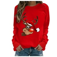 Božićne majice s dugim rukavima za žene šarene božićne košulje jelena ispis Xmas bluza duks pulover