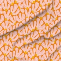 Denim tkaninska masna četvrtina - revivijsko funky cvijeće ružičasta cvjetna cvjetna retro narančasta
