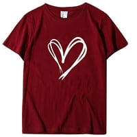 Valentines Day Pokloni Žene O-izrez Pulover Love Solid Color Tiskanje kratkih rukava T-majica