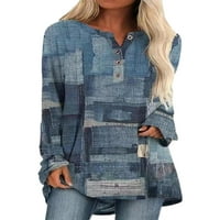 Avamo Ženske majice Top 3D tipke za ispis V izrez Dugi rukav pulover Blouses Casual Labave udobne kuglice
