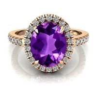 Obećaj prsten, prirodni ametist čvrsti zlatni prsten, dijamant februarski rođinski prsten, poklon za angažman